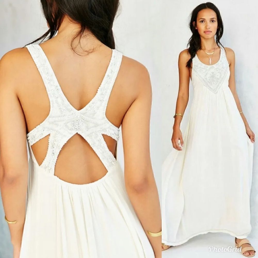 Ecote Urban Outfitters Triton Crossback Boho Embellished Maxi Dress
